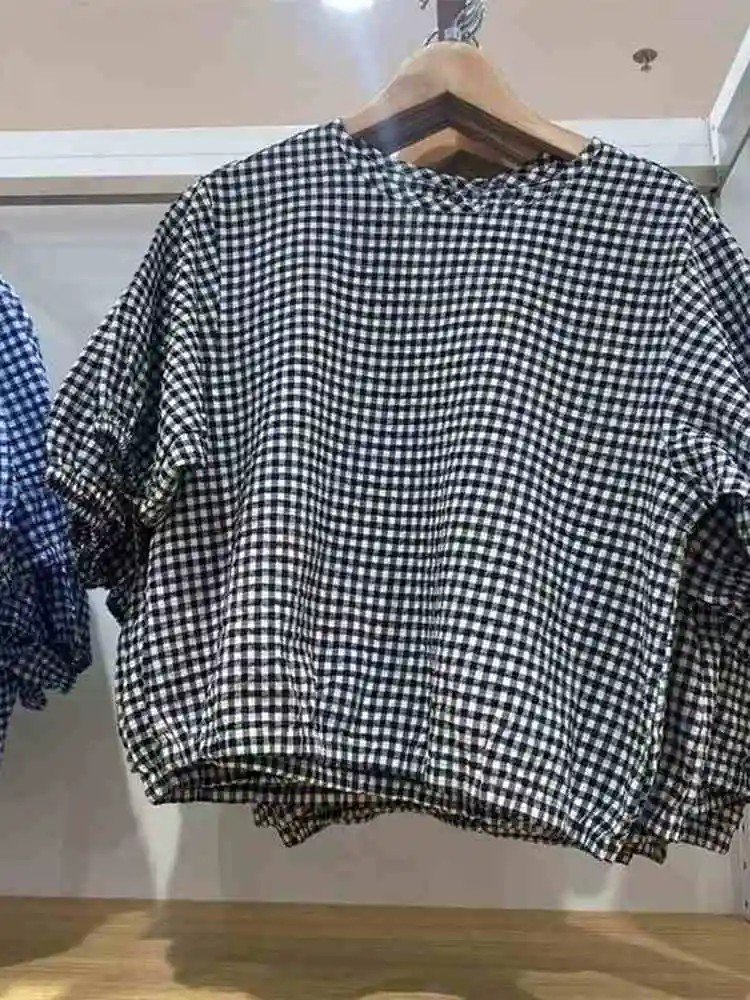 Summer Set Women's Bubble Gown Umbrella Skirt f-length irt Plaid ort-sved Casual Sle round Ne Regular Length