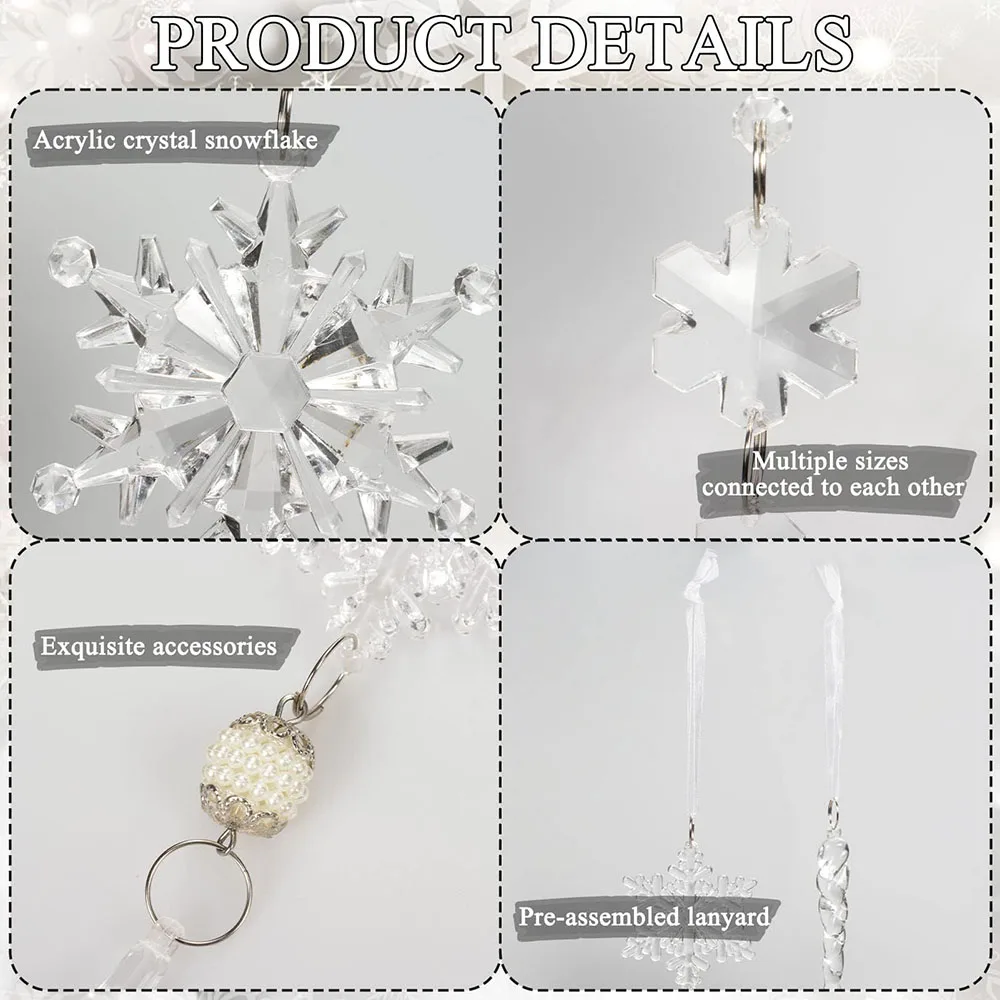 Crystal Christmas Ornaments Hanging Acrylic Christmas Snowflake Icicle Drop Crystal Ornaments Tree Decorations Set 10/12/18PCs