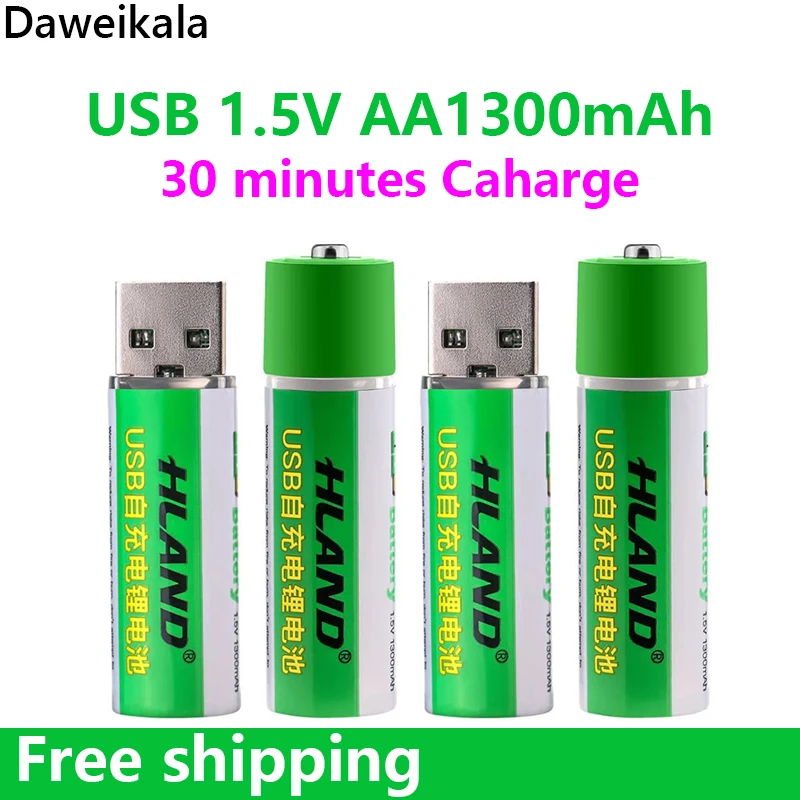 

Литий-ионная аккумуляторная батарея большой емкости 1,5 в AA 1300 мАч USB для дистанционного управления Беспроводная мышь + кабель Бесплатная доставка вентилятор