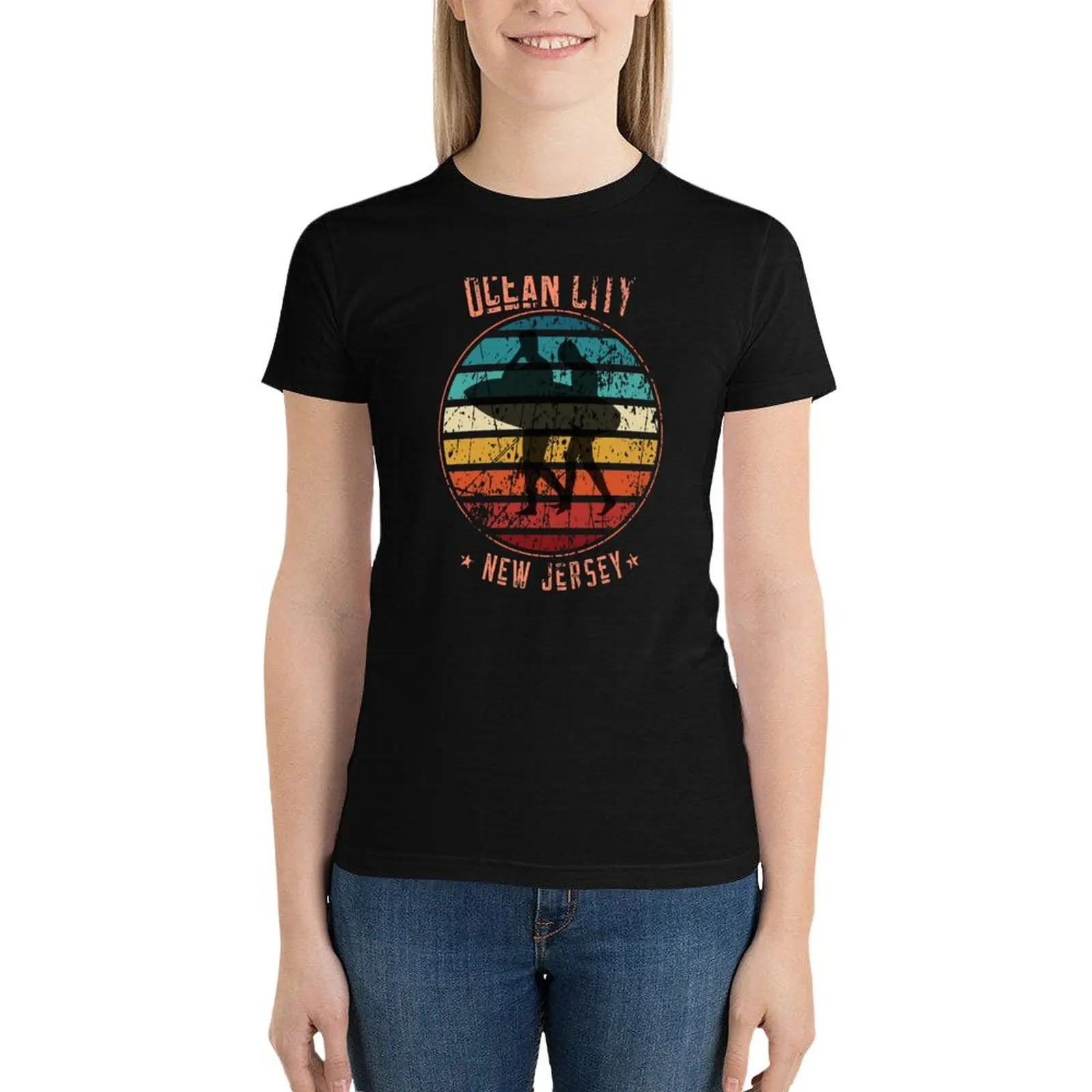 Ocean City New Jersey Retro Sunset T-Shirt korean fashion graphics summer clothes hippie clothes t-shirts for Women cotton
