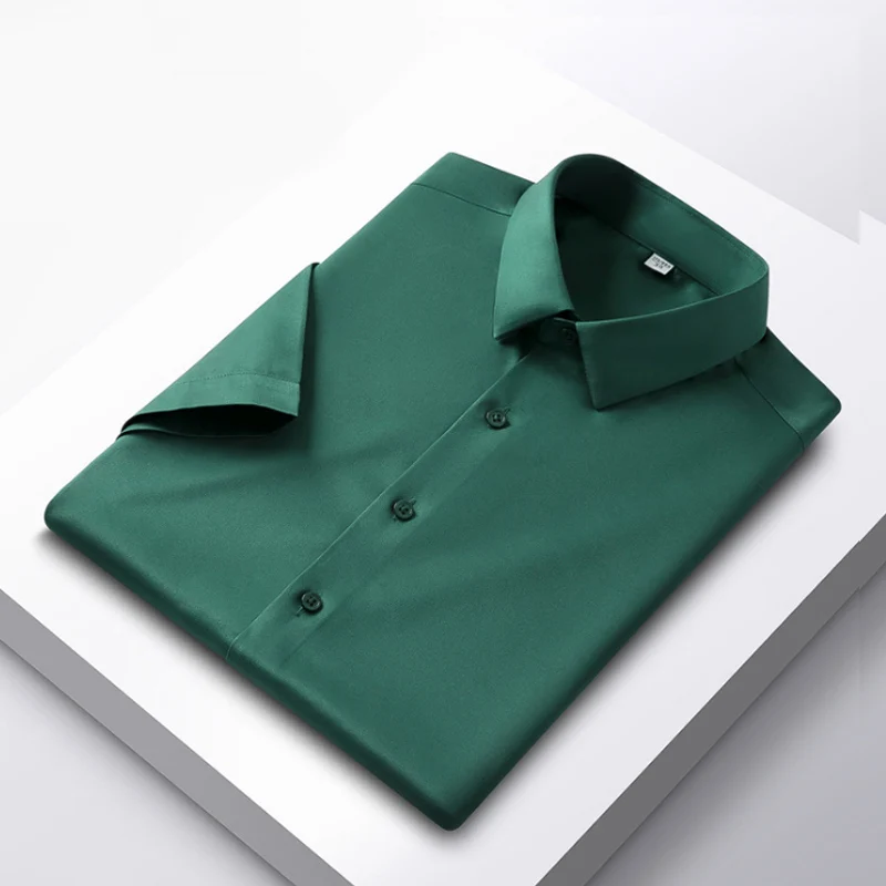 

Summer New Luxury Boutique Men's Shirts Silk Comfortable Touch Business Casual White Black Short Sleeve Dress Shirt 38-46