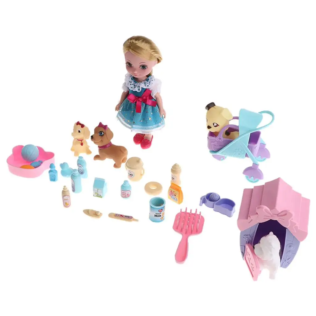 

House Kits Simulation Girl Doll with Pet Pretend
