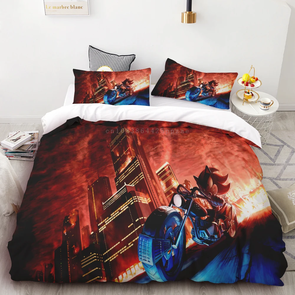 thumbnail image 1 of Funda nórdica 3D exquisita caricatura Sonic papel tapiz Anime impresión digital juego de cama edredón cama suave niños jóvenes regalo, 1 of 5
