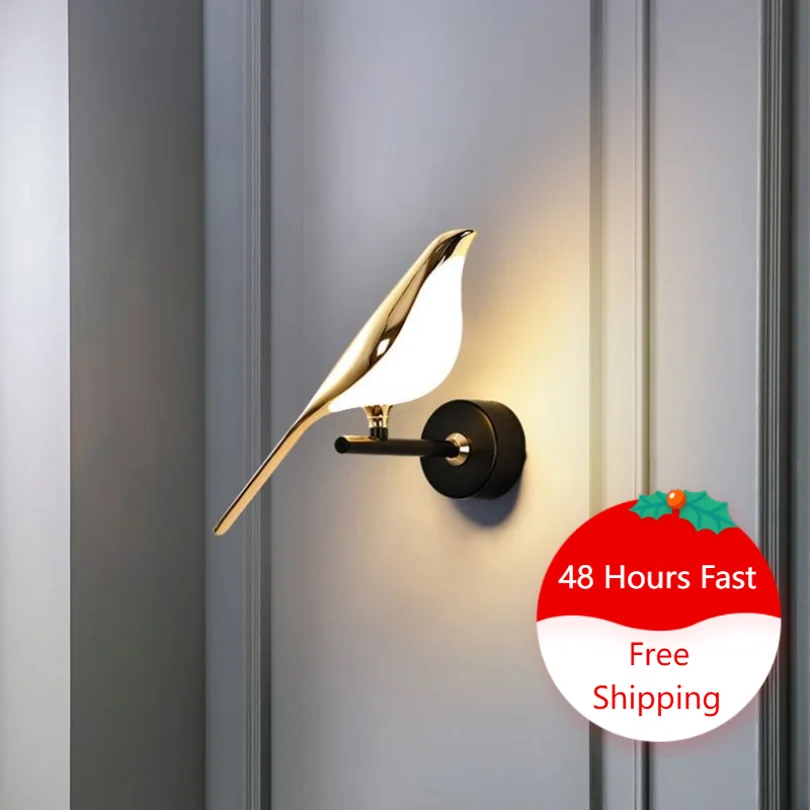 

Nordic Birds Wall Lamps for Bedroom Bedside Living Room Sconce Light Fixtures Led Modern Hallway Background Stairs Decoration