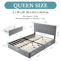 HOOMIC Platform Storage Bed Frame with 4 Drawers, Adjustable Headboard with Square Stitched Button Tufted Design Allewie 6