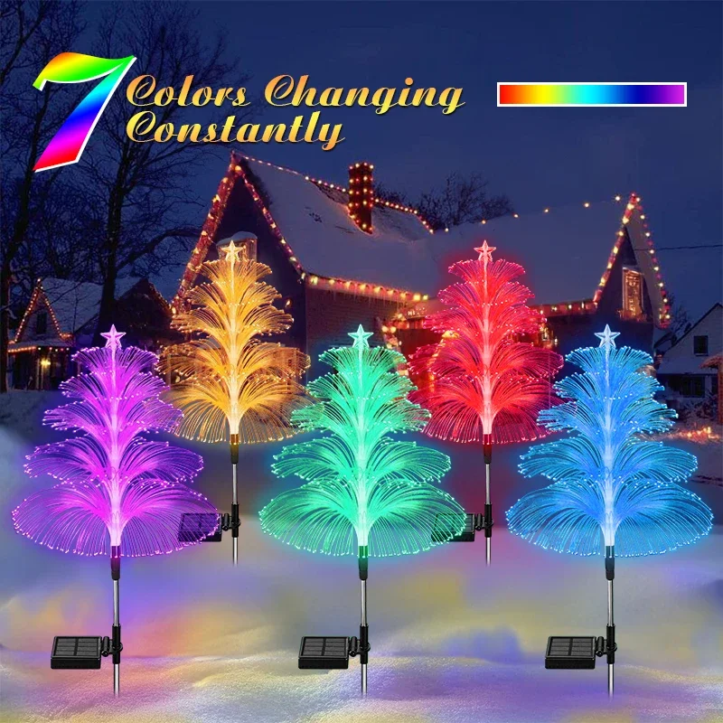 Solar Fiber Optic Christmas Tree Lights,Jellyfish Lights,Outdoor Waterproof  Color Changing Christmas Lights,Garden Pathway Light