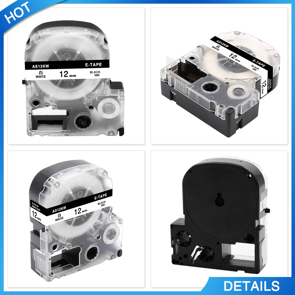 1PK Label Tape SS12KW SS18KW 12mm 18mm Labeling Ribbon Compatible EPSON Labelworks LW-400 LW-300 LW-700 LC-4WBN9 Label Printer