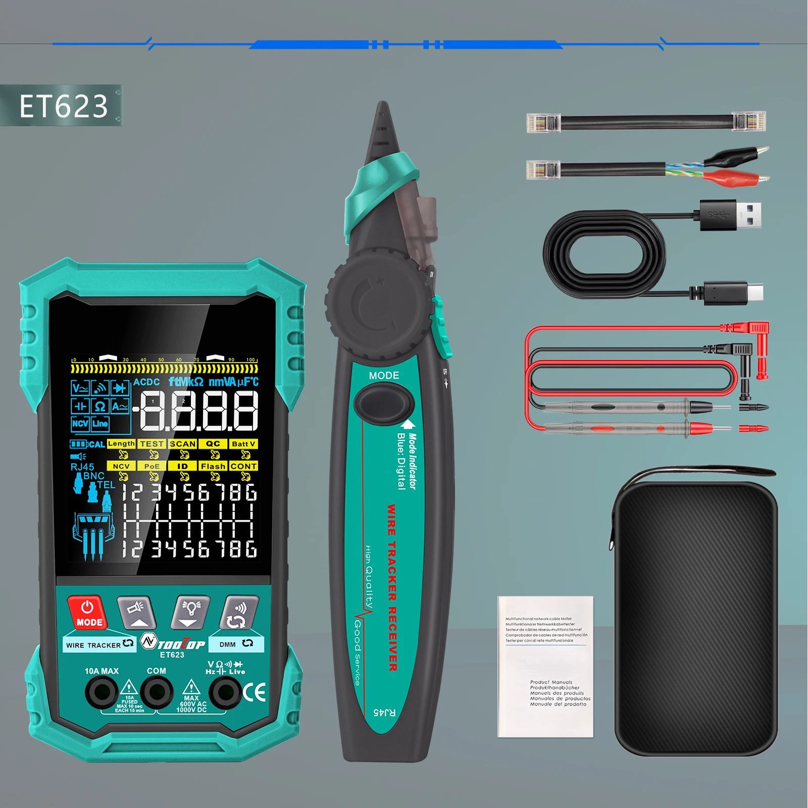 400M Network Cable Tester POE Test Cable Mapping AC/DC Multimeter Network Cable