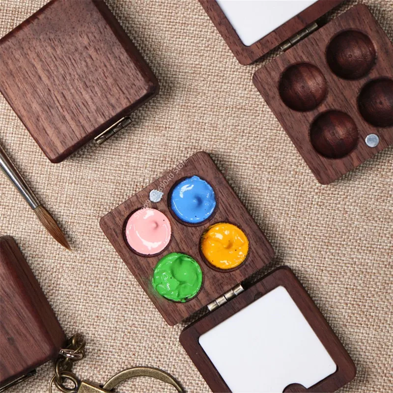 Empty Wooden Watercolor Paint Box Portable Palette Magnetic Suction Box Palette Artist Travel Sketch Painting Art Supplies color palette watercolor palette