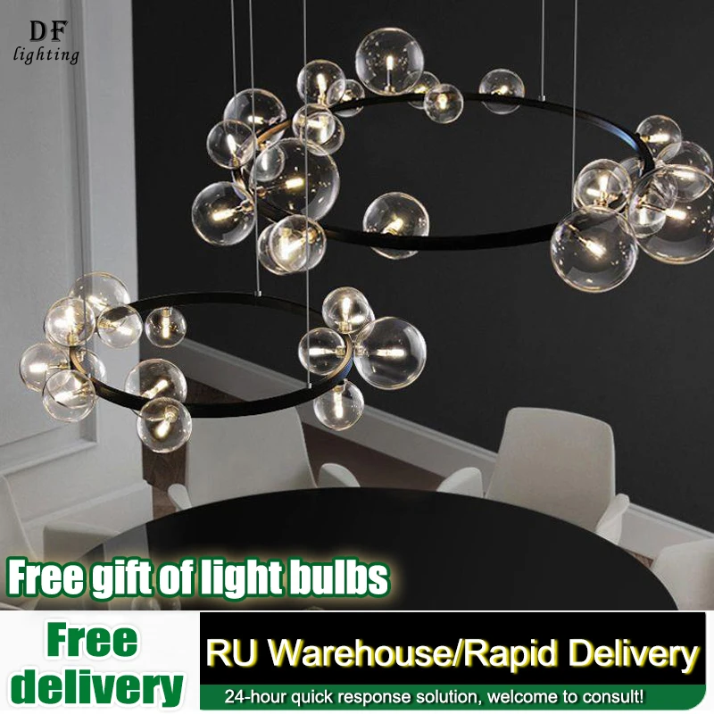 

Modern LED Crystal Lamp glass bubble chandelier luxurious living room lighting Home Decor Bedroom Light glass ball dining lights