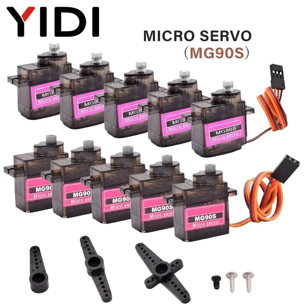 Micro Servo Motor Mg90s Engrenagem de Metal Analógico rc 180 360 para Mini Carro Avião Helicóptero Arduino Robô 10 20 Pcs