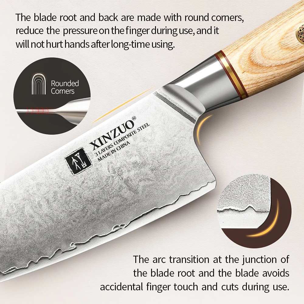 1-5pcs Knife Set Pakkawood Handle Nails 3-layer Clad Steel 60&plusmn;2 HRC 15&deg;&plusmn;1 Per Side Kitchen Accessory Tools kitchen knives