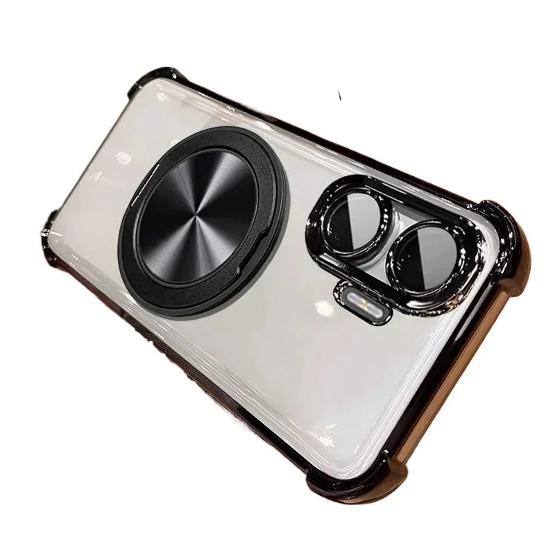 Luxury Plating Edge Transparent Case with Magnetic Holder and Anti-Drop Protection