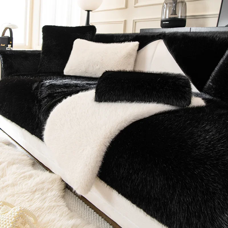 French Style Mink Plush Sofa Cover Winter Warm Thicken Sofa Covers L-shaped Living Room Home Couch Mat Non-slip Sofa Slipcovers 2