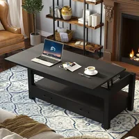 Coffee Table, Lift Top Coffee Table with Drawers and Hidden Compartment, Retro Central Table with Wooden Lift Tabletop 2