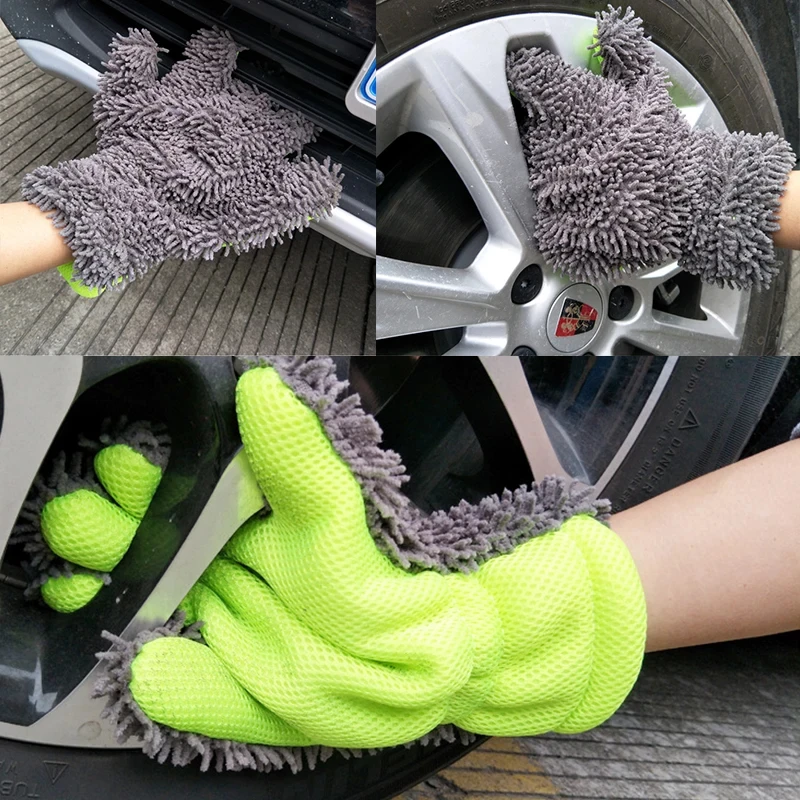 Car Cleaning Gloves Microfiber Car Mitt Microfiber Cleaning Gloves Microfiber Washing Gloves Microfiber Gloves Chenille Car Wash Gloves Microfiber Wipe Car Sponge Scratch Free Wash Cleaning Coral Velvet Double-Sided Cleaning Tool