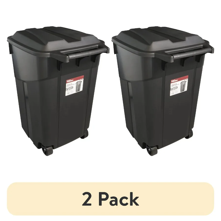 wheeled garbage can with attached lid