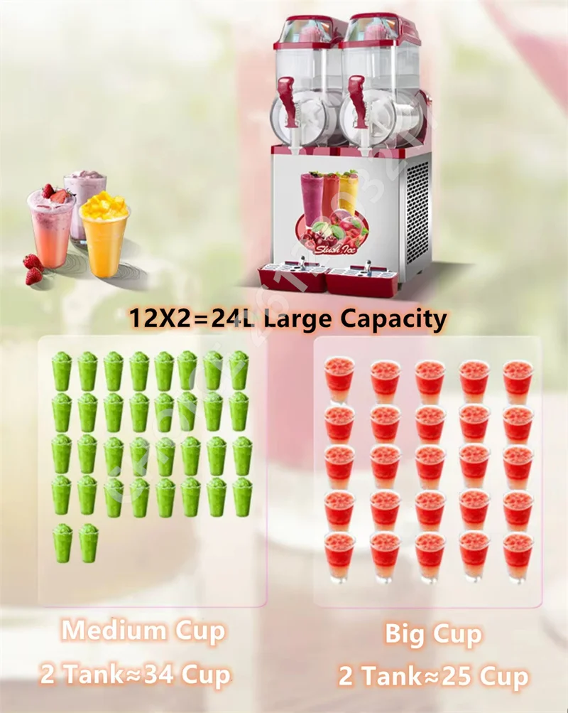 110/220V Commercial 12L 24L Slushie Machine Ice-Cool Juice Smoothie Slush Maker Frozen Drink Dispenser Vending Machine 5