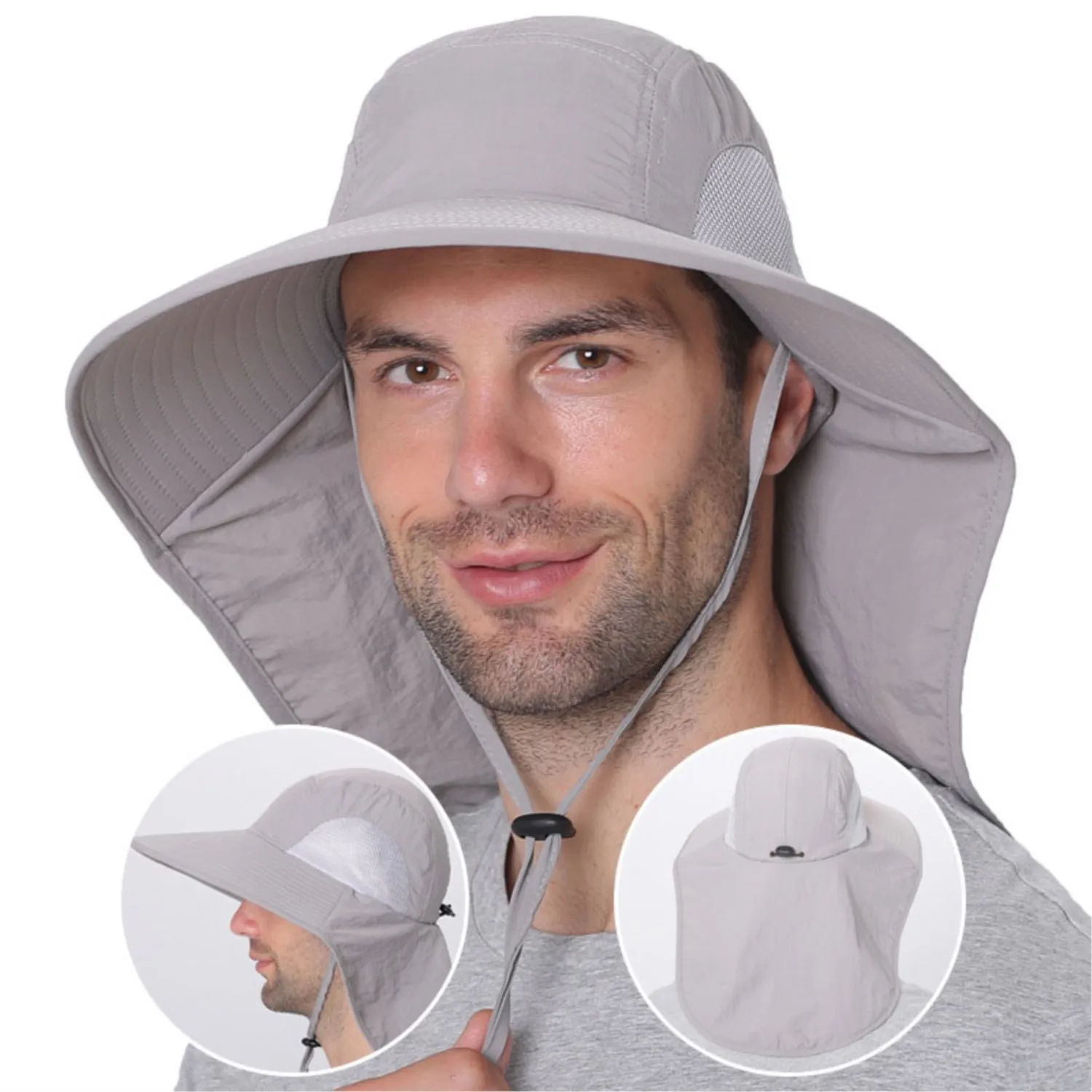 XL Men Hat Outdoor Large Brim Cape Fisherman Cap Men Women Large Head Sun Shading anti-UV Neck Blocking Fishing Hat Sun Hat M23