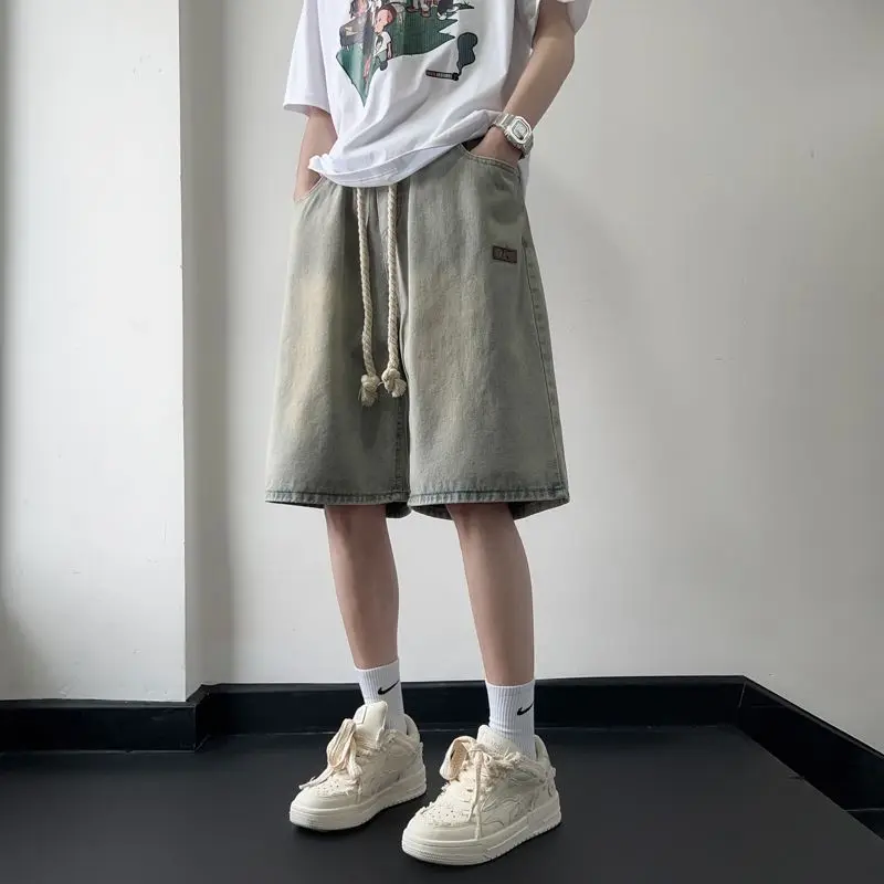 Men Summer Pants Loose American Style Five Quarter Denim Shorts Thin Versatile Mid Length For Outerwear