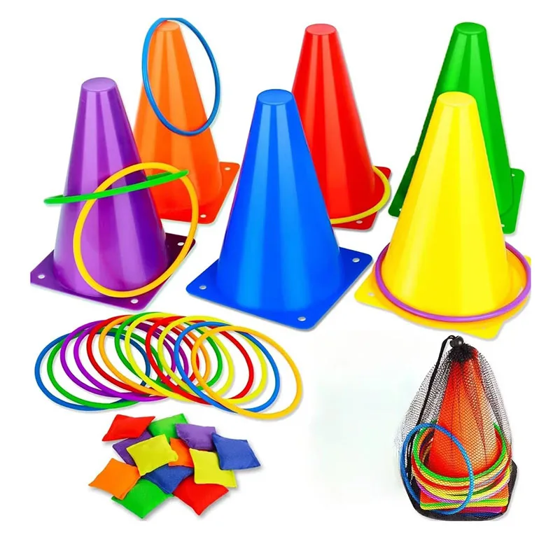 1Set Toss Cones Rings Party Game Kids Toy Outdoor Soccer Football Agility Training Carnival Family Games Yard Combo Set Tools