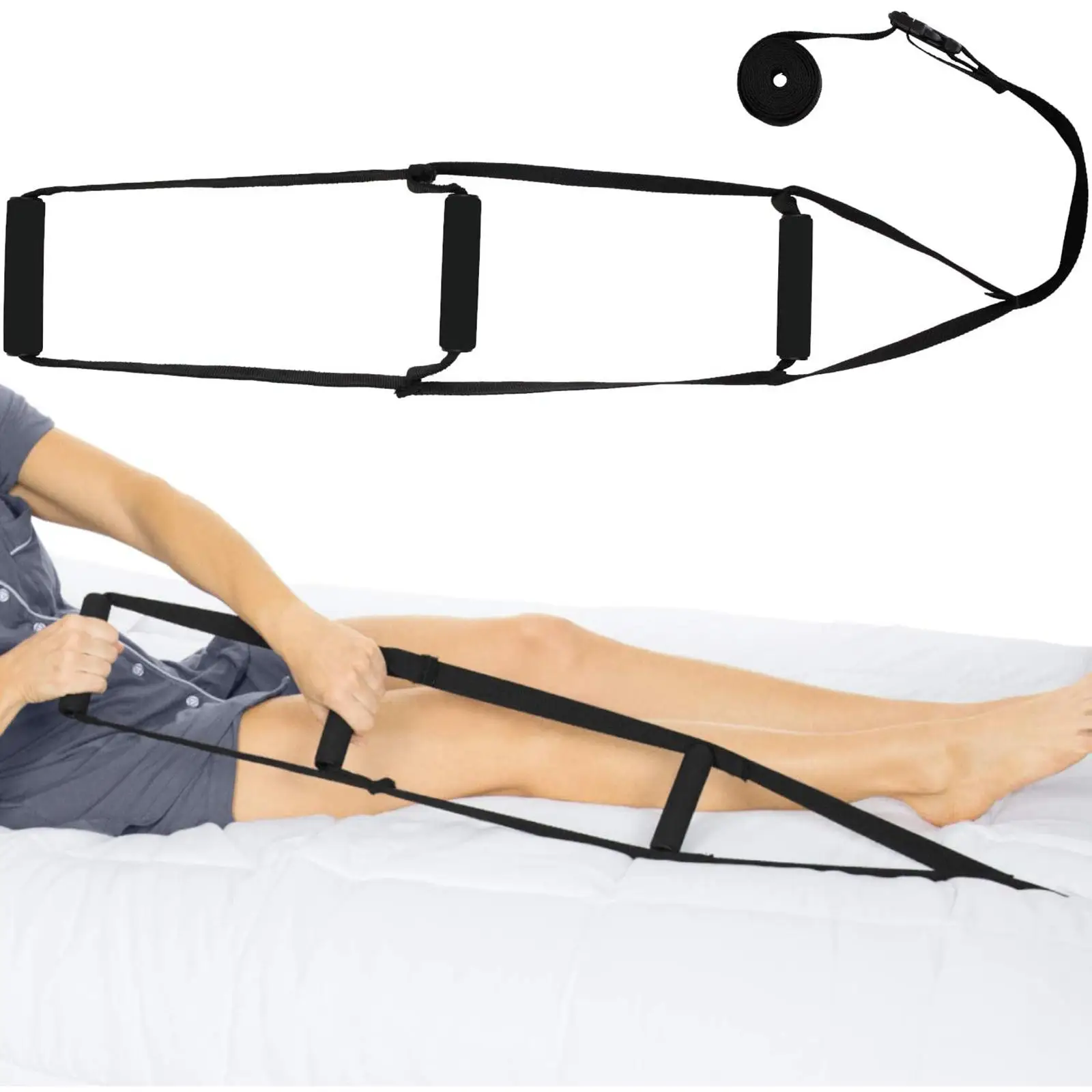 Black Bed Ladder Pull Up Assist for Elderly Senior,Padded Hand Grip,Adjustable Length Ladder Design