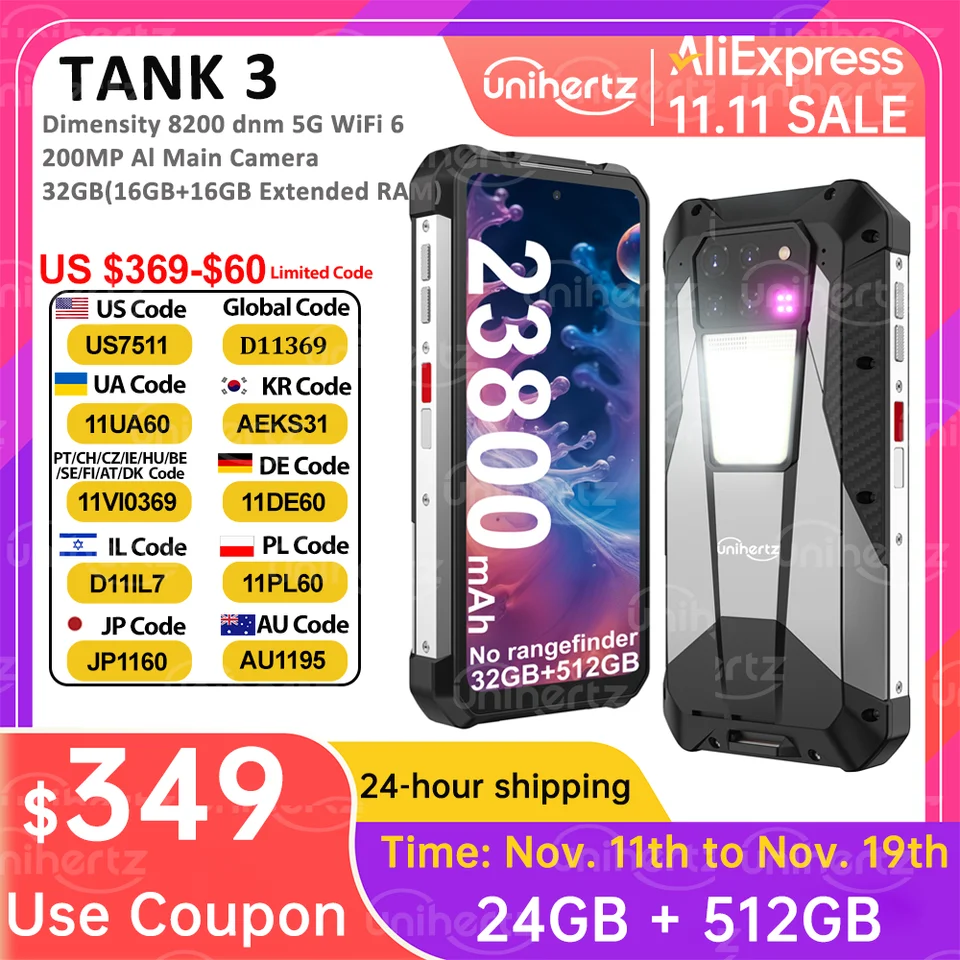 Unihertz Tank 3 8849 Android 13 Smartphone Rugged 23800mAh 32GB