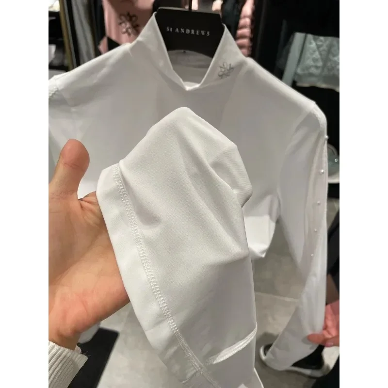 Golf clothing women's long sleeve top early spring new stretch slim stand collar