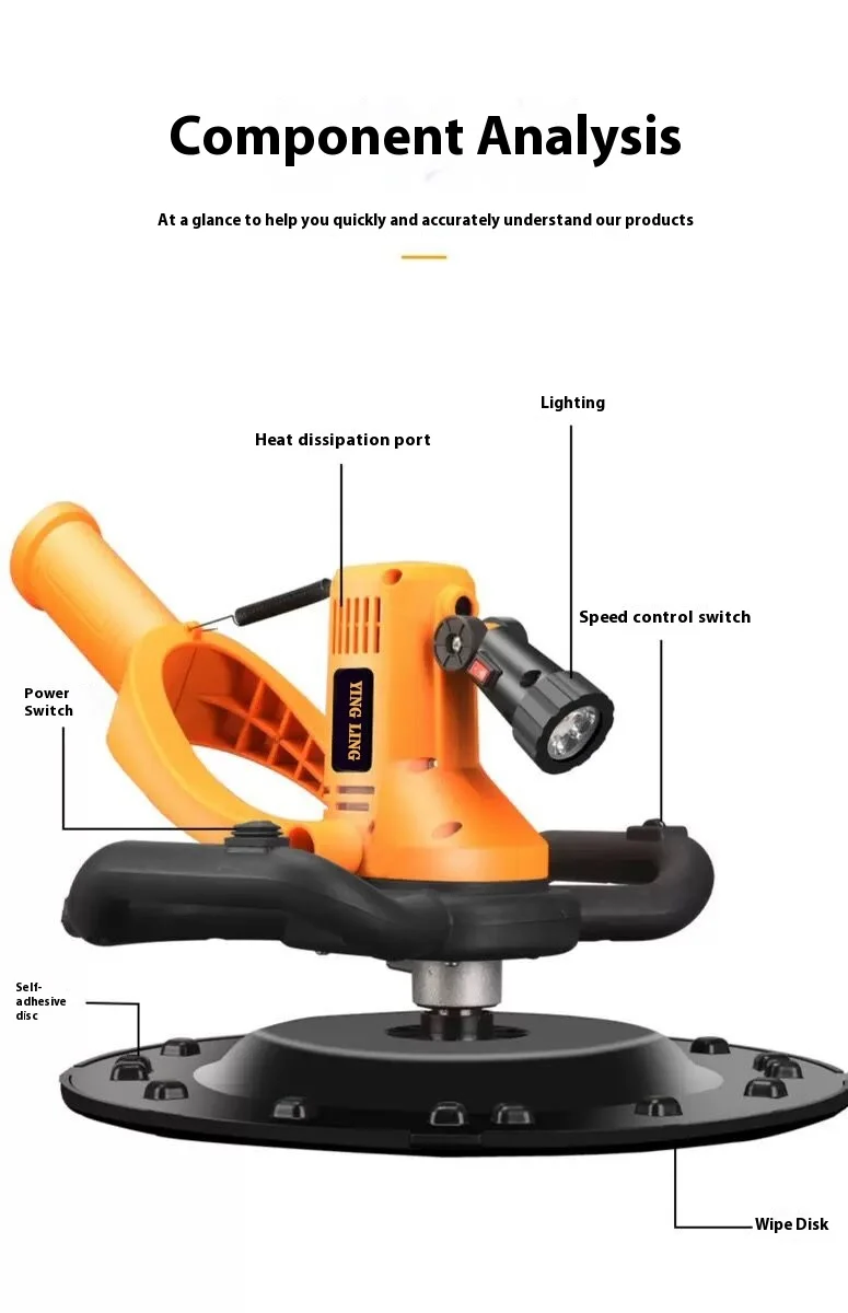 1700W Cement Polishing Machine Electric Wall Smoothing Machine 6 Adjust Speed Co