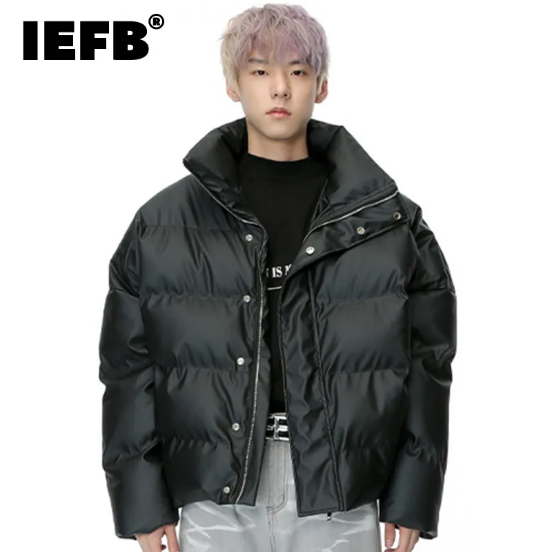 

IEFB Stand Collar Male Cotton Short Coats Casual Thickened Solid Color Zipper Men's Padded Jacket Chic Winter New Fashion 9C4306