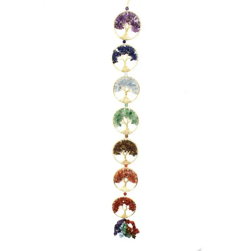 Árvore da Vida Meditação Ornamento, Pendurado Ornamento De Cristal, 7 Chakras Gemstone Wall Decor, Decorações Home