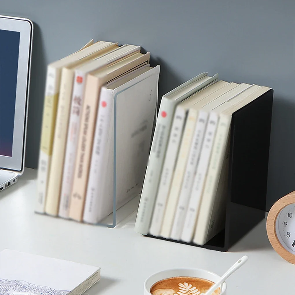 

L-shaped Holder Portable Book Plastic Bookshelf Transparent Decorative Bookends Office Accessories School 2pcs