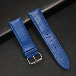 Premium Genuine Leather Watch Band Strap with Steel Pin Buckle - High Quality Wrist Belt Bracelet - 22mm (Blue)