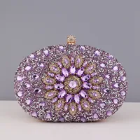 Flower Rhinestones Evening Bags Metal Prom Clutch Diamonds Clutch With Chain Shoulder Handbags Wedding Female Purse