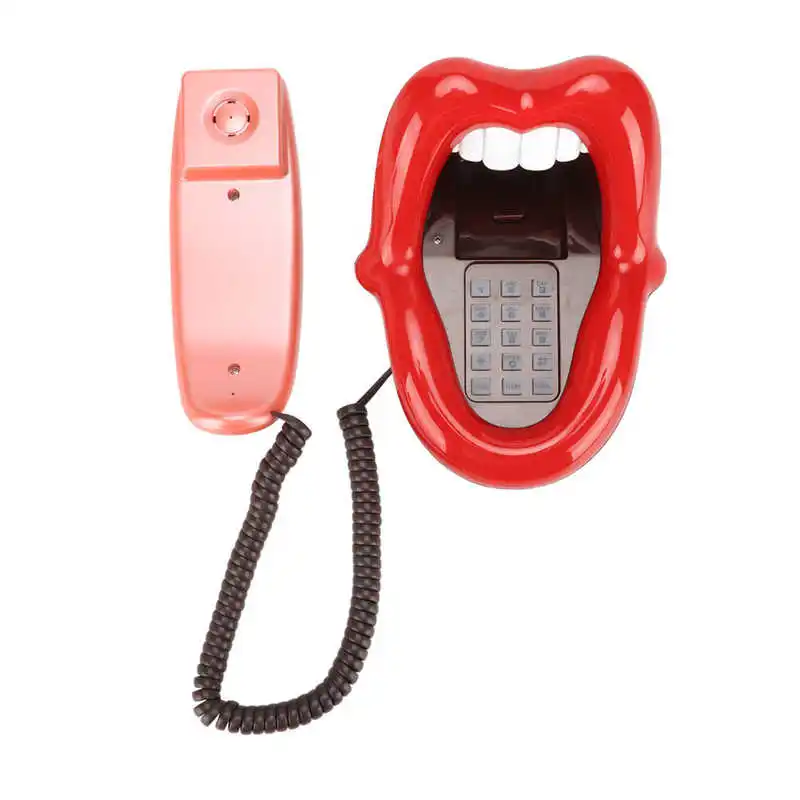 Large Tongue Shape Landline Telephone Cute Big Red Tongue Corded Phone