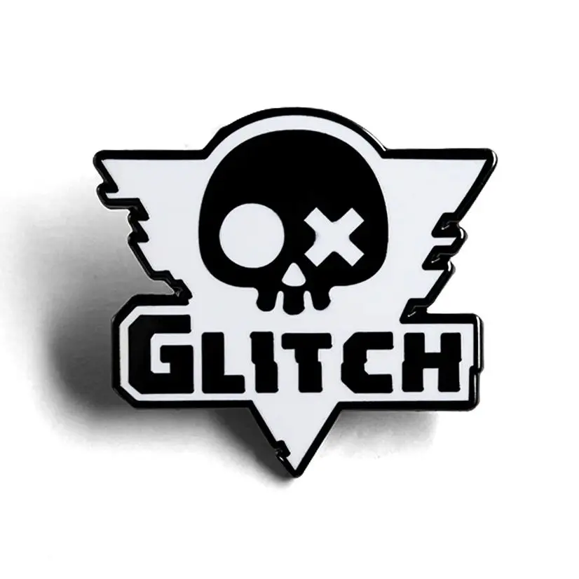 Glitch-Productions Logo Independent Animation Studio Murder Drohnen Abzeichen Gothic Totenkopf Skelett Anstecknadel Anime Cartoon Accesorio