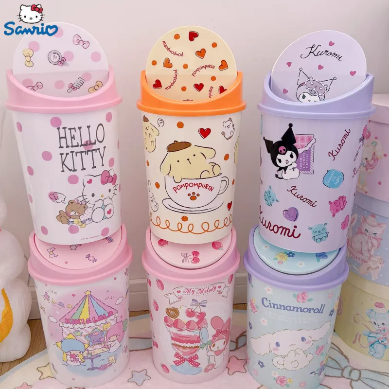 

New Sanrio Cartoon Cute High Appearance Level Hellokitty Trash Can Net Bathroom Bedroom Living Room Garbage Basket Gift