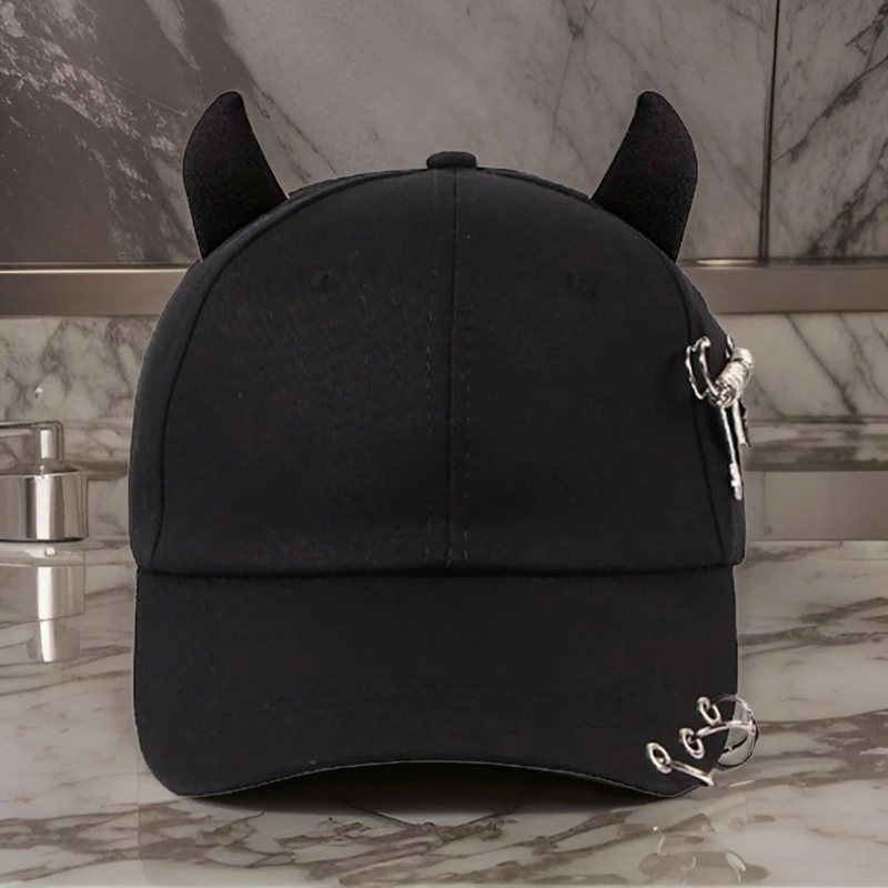 Harajuku Devil Hat with Horn Baseball Caps for Girl Women