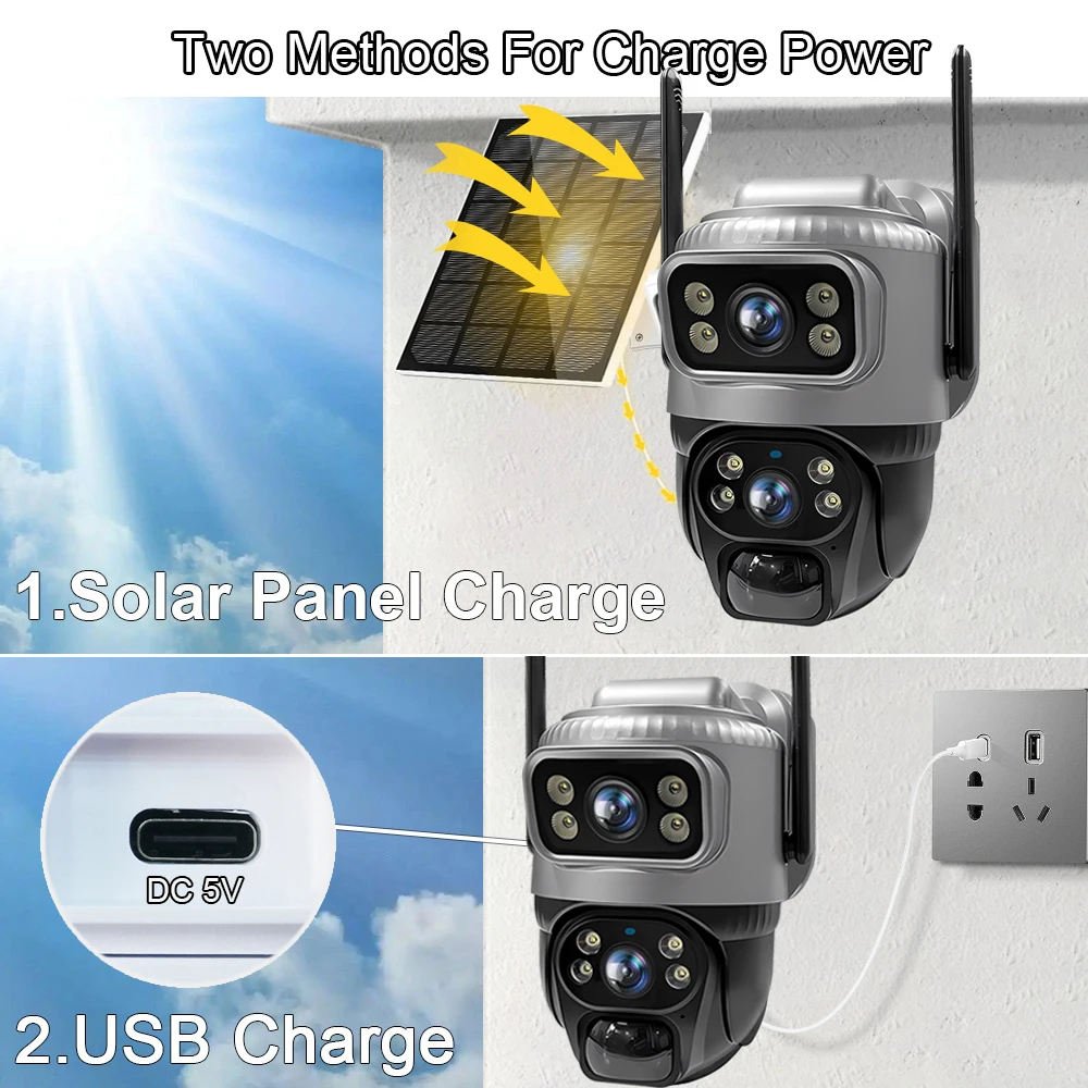 4G Solar Camera Dual Lens HD Night Vision CCTV IP Cameras PIR