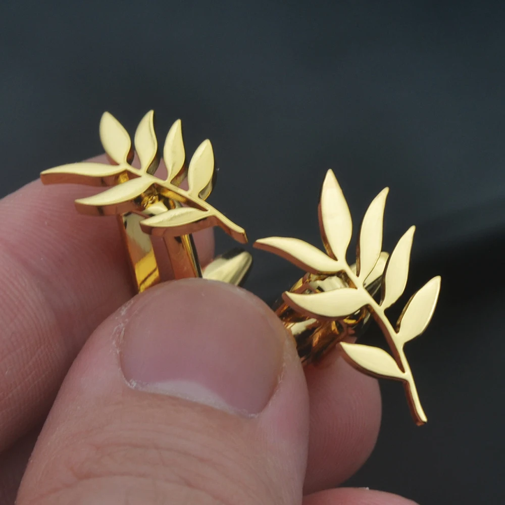 Wholesale Fashion Cufflinks Stainless Steel Olive Branch Pattern Cuff Ornaments Wedding Father Husband Holiday Gifts 2
