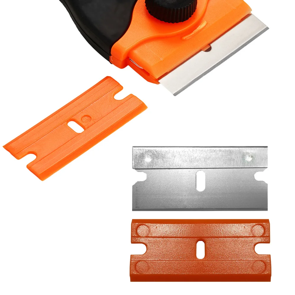 Two Cutting Plastic Razor Blade Label Clean Razor Glue Remover Window Glass Clean Scraper Car Wrap Sticker Squeegee 100 Pieces razor blade scraper,car wrapping tools,car sticker remover,scraper tool kit,razor blade scrapers,glue removal scraper