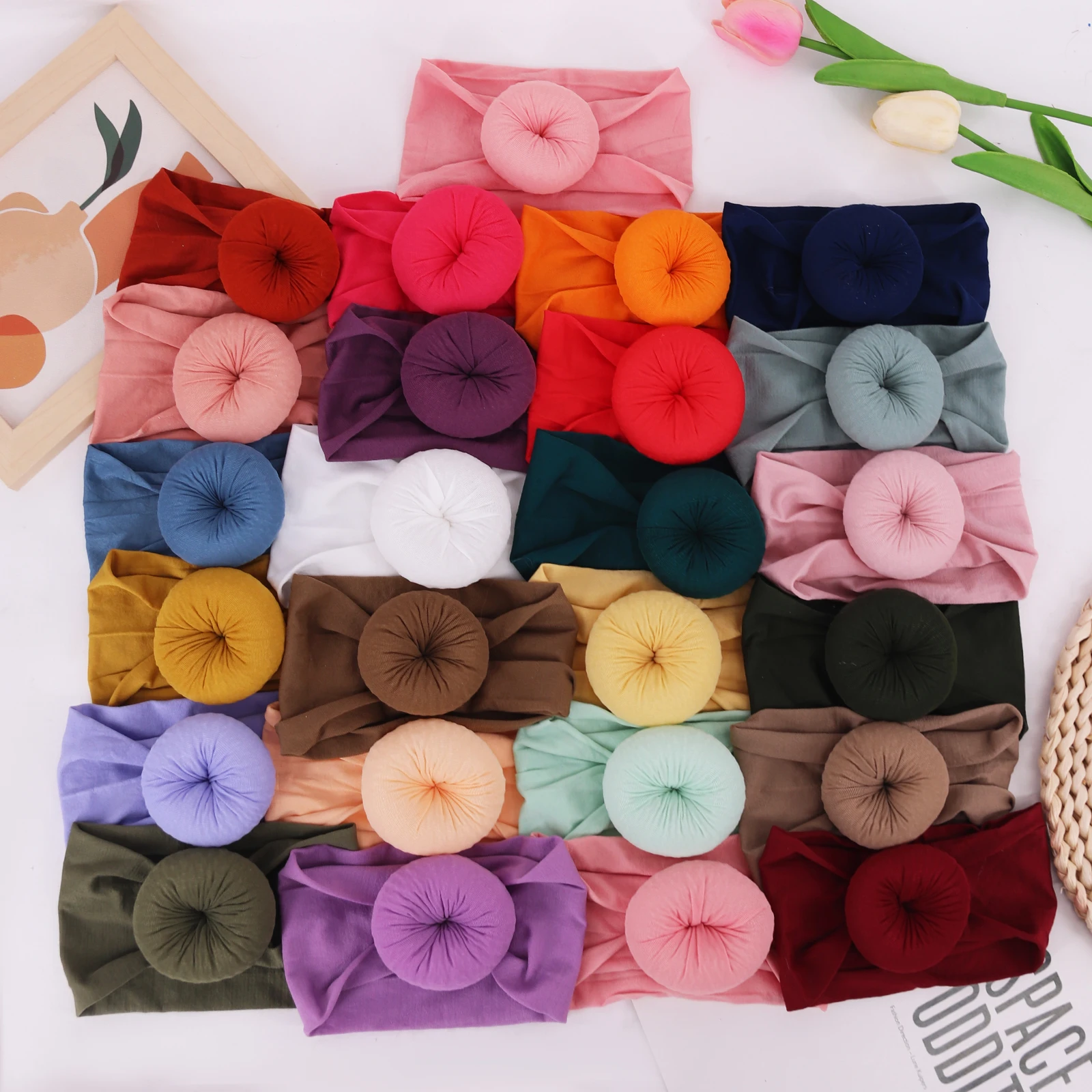 

Однотонная нейлоновая Детская повязка на голову в виде пончика аксессуары для волос Мягкая ручная работа для детей