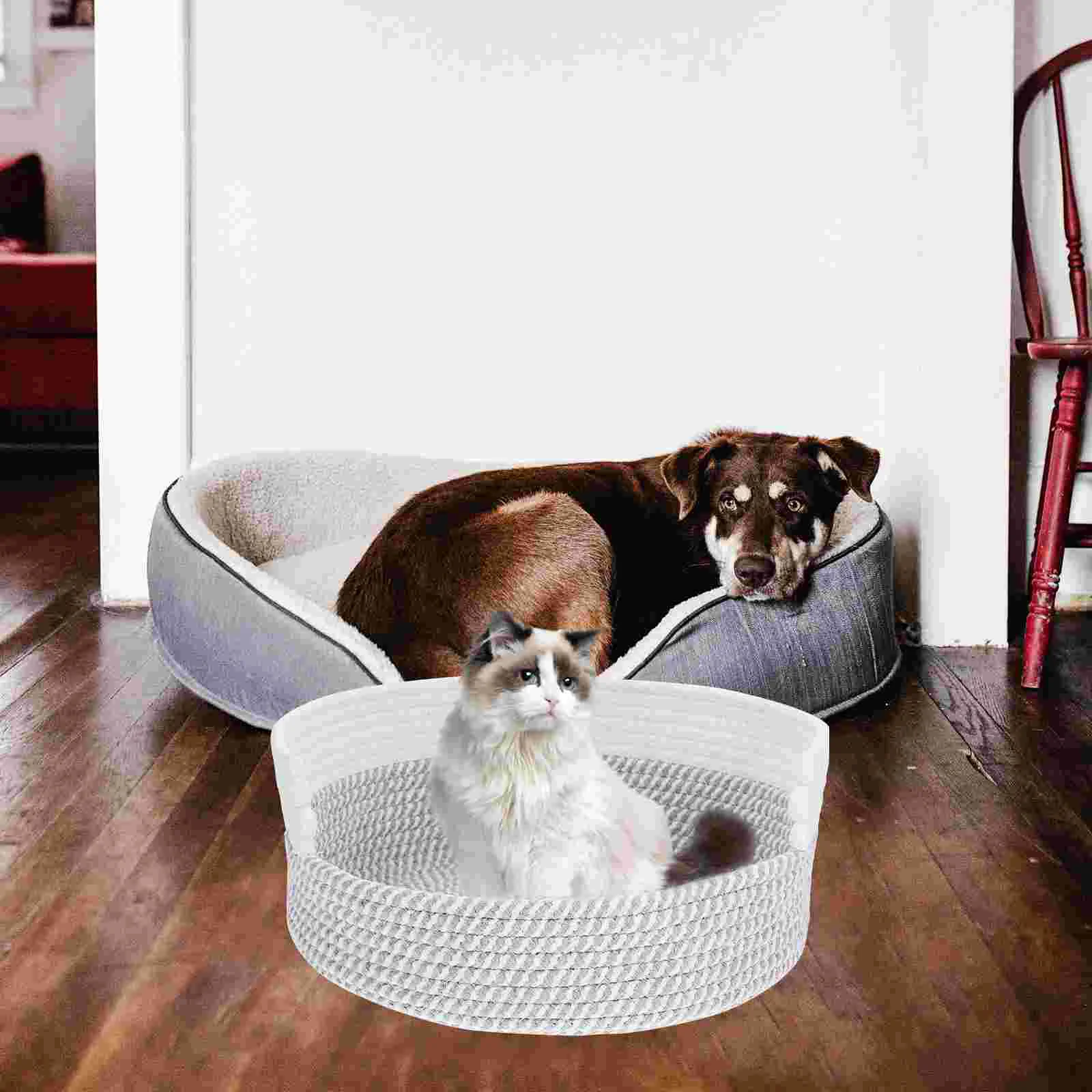 

Cotton Thread Rattan Cat Nest Comfortable Pet Bed Winter Cushion Decorative Puppy Sleeping