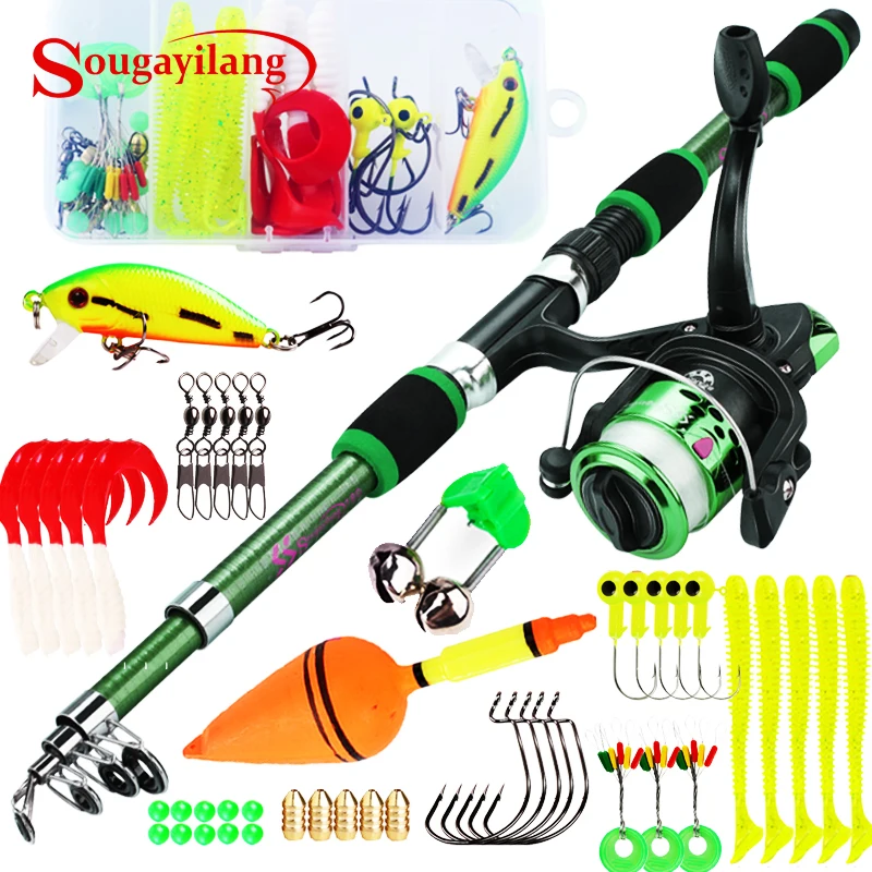 Cheap SOUGAYILANG Telescopic Fishing Rod 1.6M Spinning Fishing Pole Fishing  Reel Set 5.0:1 Speed Metal Spool Carp Reel Rod Combo