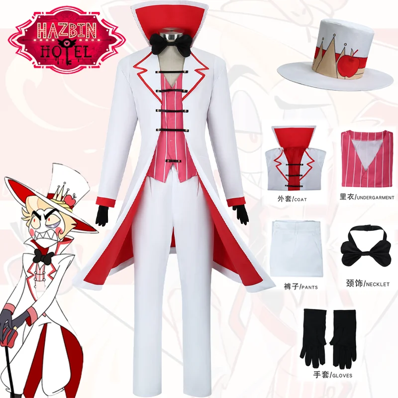

Anime Lucifer Hazbin Morningstar Cosplay Costume Hotel Cos Uniform Outfit White Suit Tailcoat Set Halloween Carnival Role Play