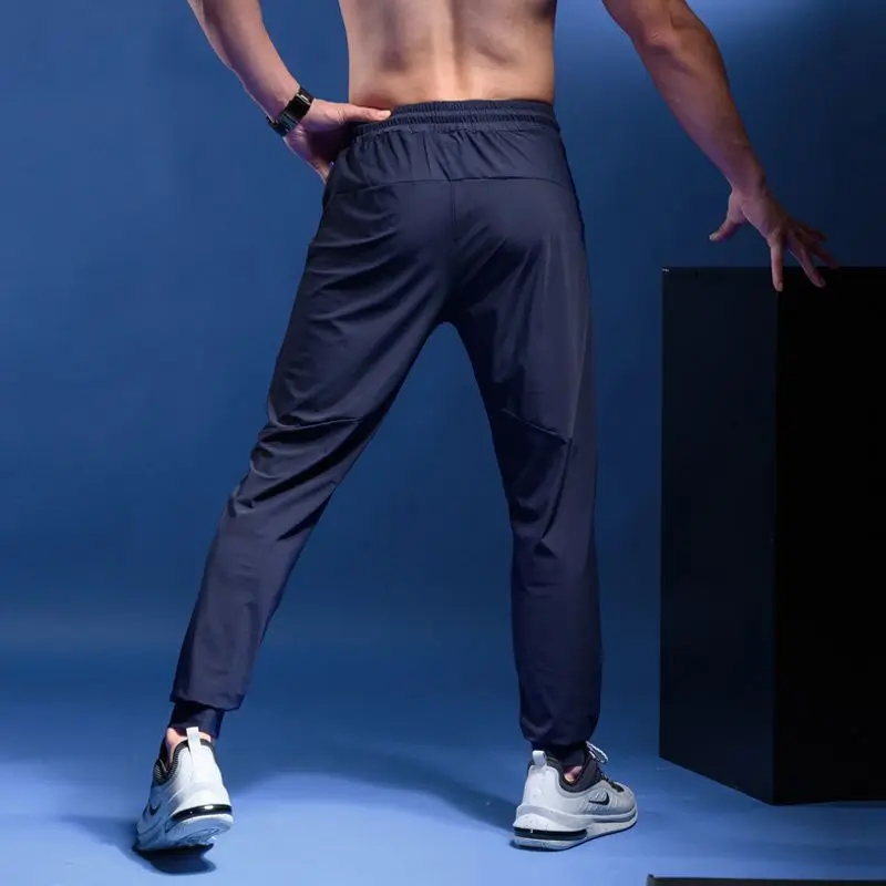 Simplicity Summer Casual Pants Men's Ice Silk Quick Dry Zippers Pockets Letter Elastic Waist Drawstring Bodybuilding Sweatpants