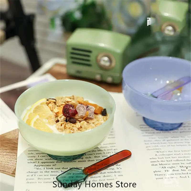 Icecream Glass Bowl Spoon Suit Dessert Salad  Yoghurt Bowl Tableware Soup Bowl Heat Resistant GlassMicrowave Oven Bakware