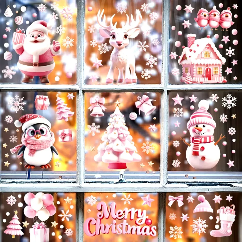 9 Sheets Festive Christmas Window Clings Merry Christmas Stickers for Glass Windows Snowflake Reindeer for Indoor Decorations