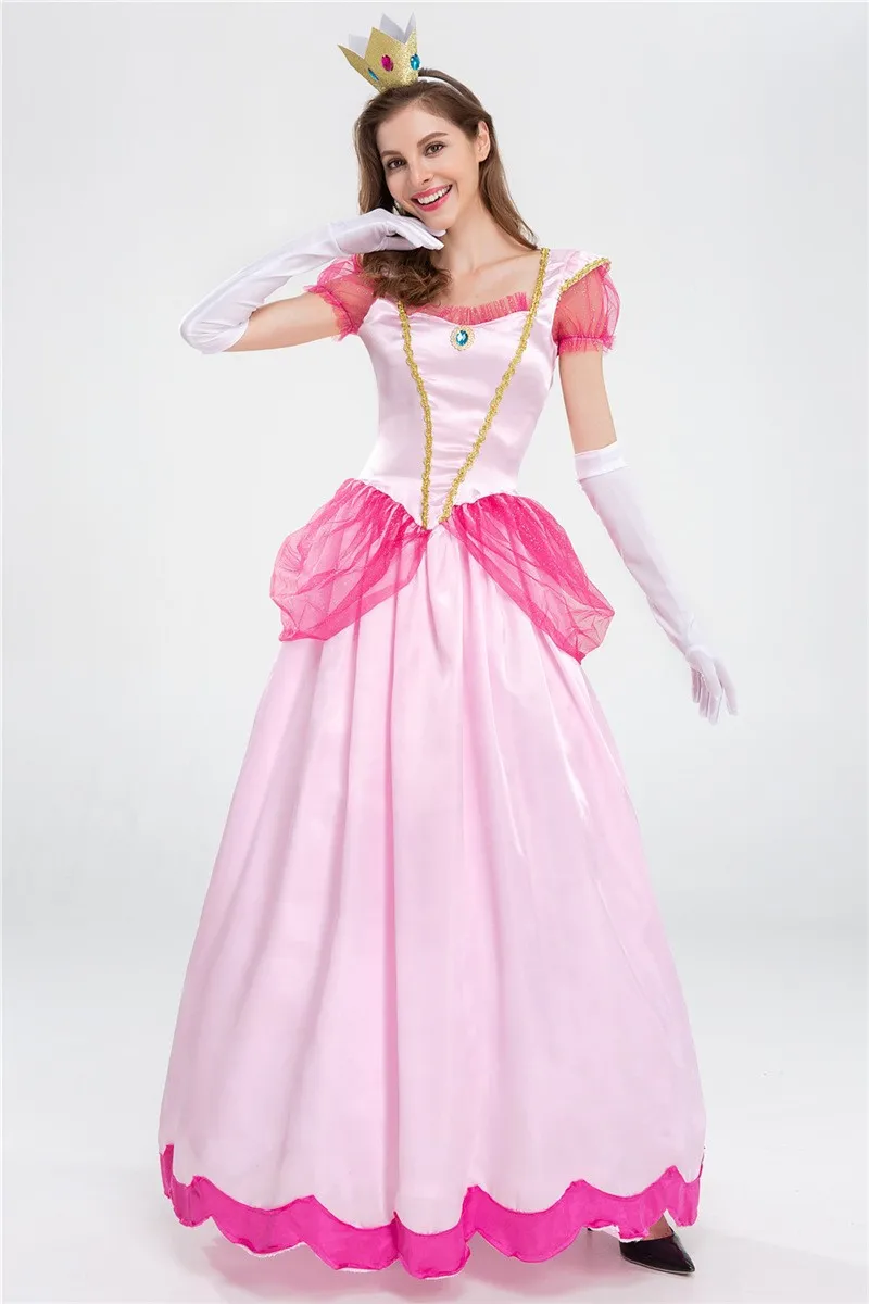 New Super Mario Pink Princess Halloween Costume Stage Dress Party Queen Dress Cosplay Role Play Pink Princess Dress Uniform