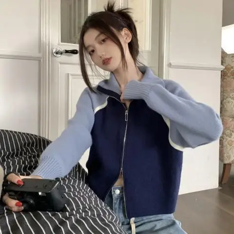 용수철 한국 스타일 여성 프린트 스웨터, 캐주얼 루즈 지퍼, 루즈 니트 가디건, 스웨터 의류, V07, 가을, 2023 신상